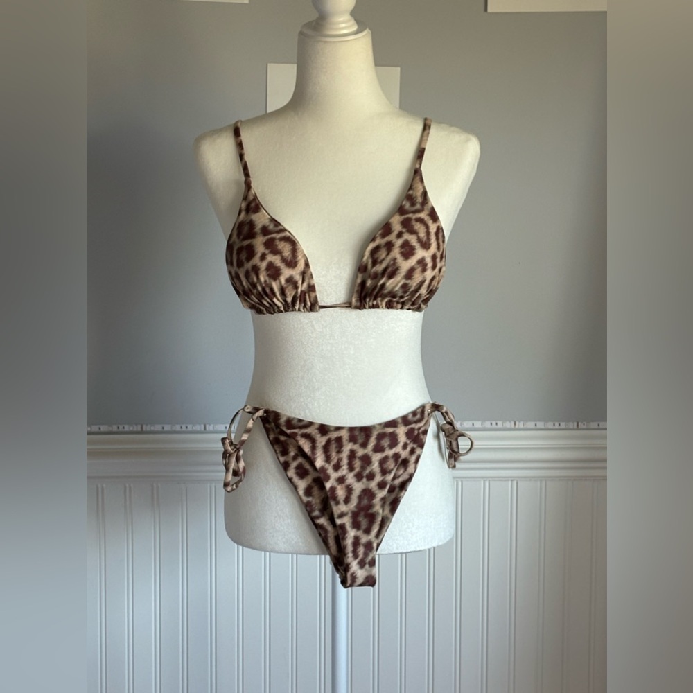 2-Piece Bikini Swimsuit Cheetah Brown Beige women’s size s/m adjustable straps